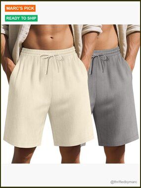 2 Pack Big & Tall Cotton Linen 9" Inseam Shorts Drawstring Summer Casual